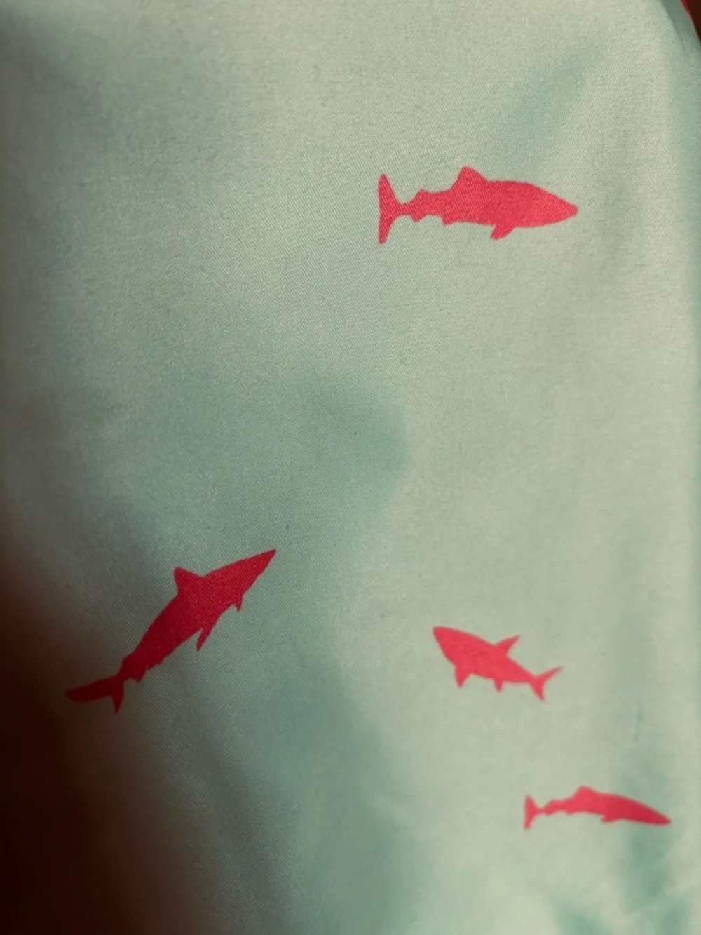 maamgic Green Lines Swim Trunks Shorts With Orange Sharks  Shorts Size: Small
